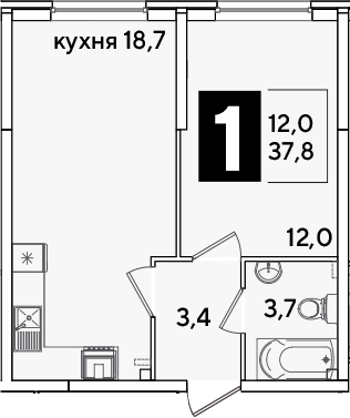 2-комн., 37.8 м², 1/16 этаж, ЖК «Самолет»