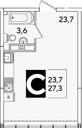 Продается 1-комн. квартира, 27.3 м²
