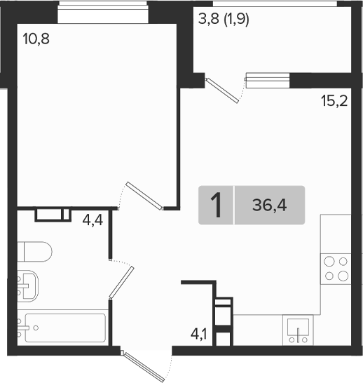 1-комн., 34.5 м², 7/9 этаж, ЖК «Эрмитаж»