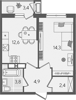 1-комн., 38 м², 11/24 этаж, ЖК «Рекорд»