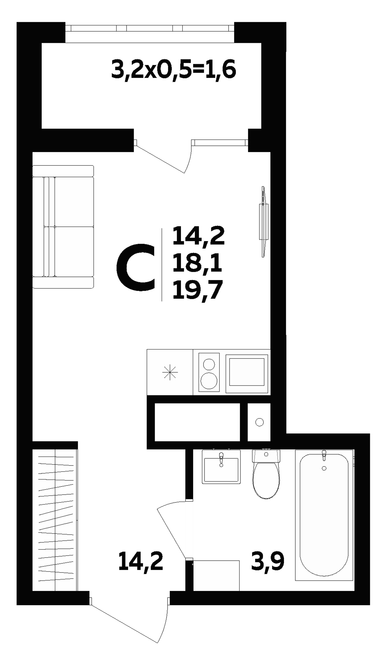 Студия, 18.1 м², 6/16 этаж, ЖК «МегаСити»