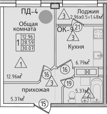 1-комн. Курганная