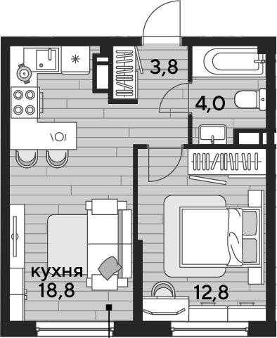 1-комн., 39.4 м², 10/16 этаж, ЖК «DОГМА ПАРК»