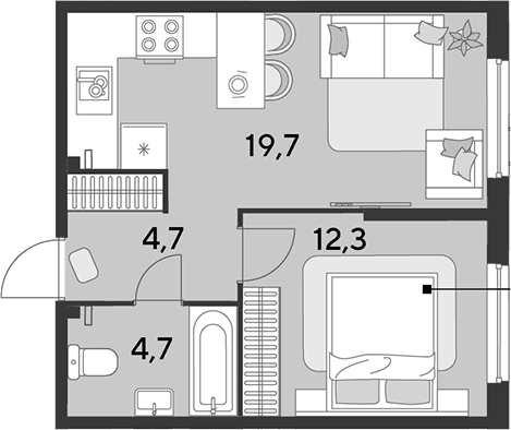 2-комн., 41.4 м², 2/18 этаж, ЖК «Парк Победы»