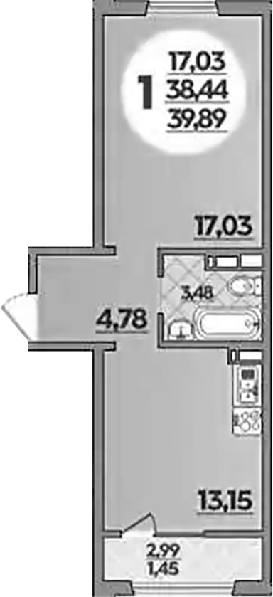 Продается 1-комн. квартира, 38.44 м²