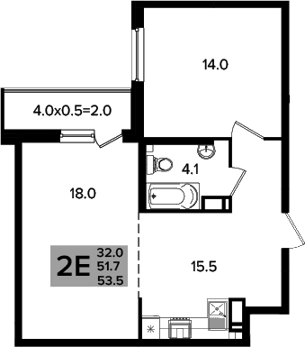 3-комн., 51.6 м², 15/16 этаж, ЖК «Сармат»