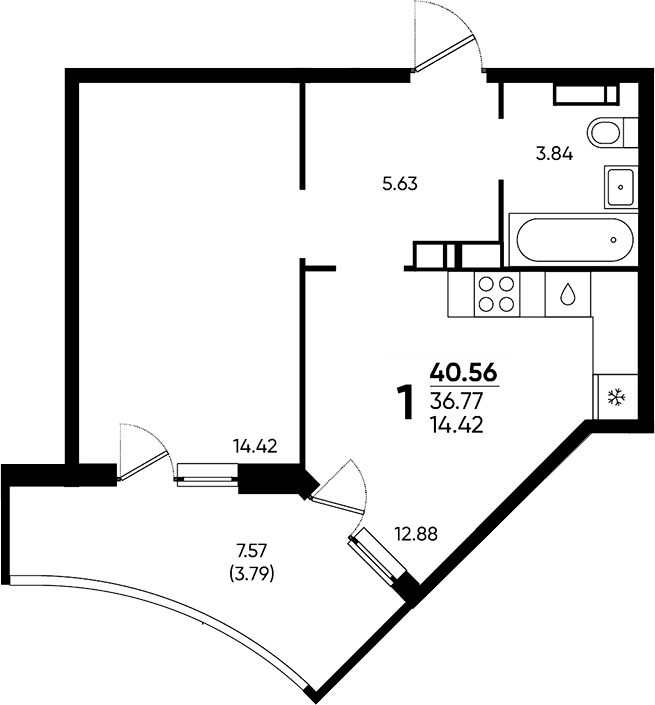 Продается 1-комн. квартира, 36.77 м²