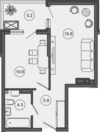 2-комн., 36.6 м², 10/10 этаж, ЖК «Гостиничный комплекс GREENMONT»