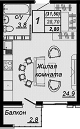 Студия, 28.7 м², 11/15 этаж, ЖК «Чайные Холмы»