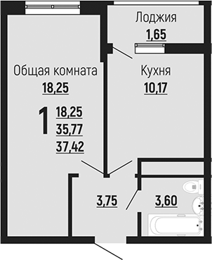 1-комн., 35.77 м², 24/24 этаж, ЖК «Славянка»