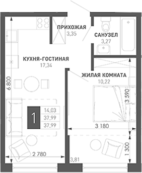 Продается 1-комн. квартира, 40.1 м²