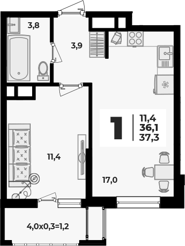 2-комн., 36.1 м², 4/8 этаж, ЖК «Родной дом 5»