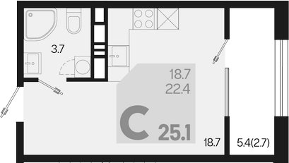 Студия, 22.4 м², 16/18 этаж, ЖК «Первое место»
