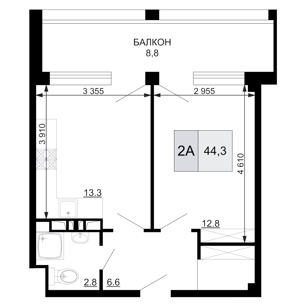 2-комн., 35.5 м², 2/9 этаж, ЖК «Гостиничный комплекс Мореград»