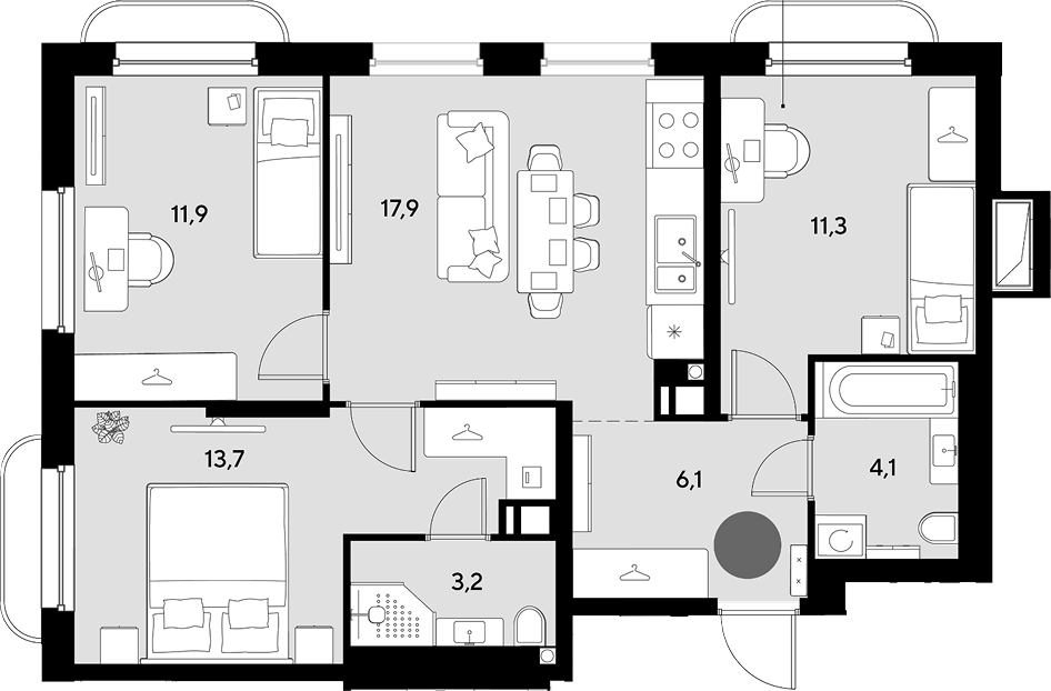 4+ комнаты, 68.2 м², 7/9 этаж, ЖК «Грейд»