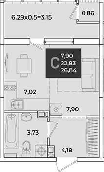 Студия, 23.69 м², 7/18 этаж, ЖК «Образцово»