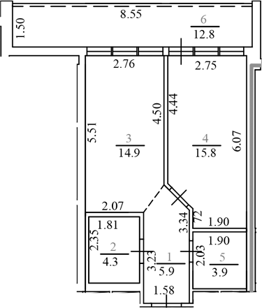 2-комн., 44.8 м², 14/15 этаж, ЖК «Гостиничный комплекс Brevis Apartments»