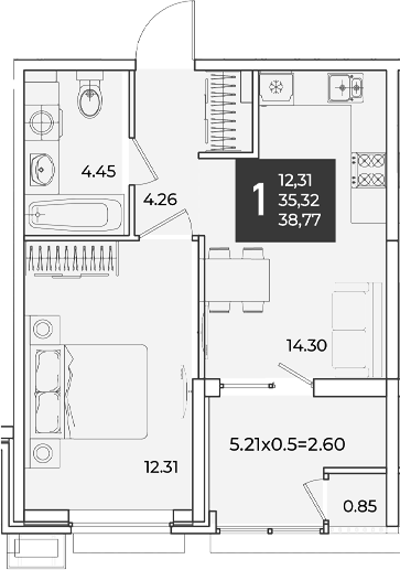 Продается 1-комн. квартира, 35.32 м²