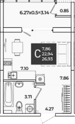 Студия, 22.94 м², 2/18 этаж, ЖК «Образцово»