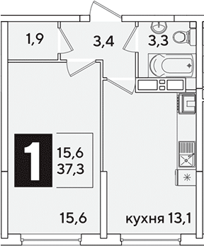 1-комн., 37.3 м², 13/16 этаж, ЖК «Самолет»