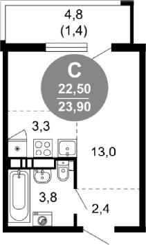 Студия, 22.5 м², 13/17 этаж, ЖК «Лестория»