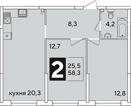 3-комн., 58.3 м², 2/16 этаж, ЖК «Самолет»