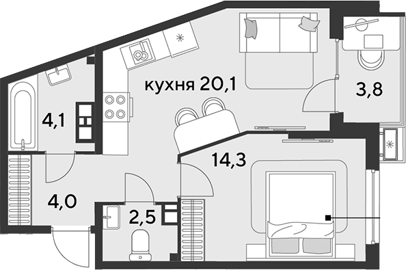 2-комн., 45 м², 9/18 этаж, ЖК «Парк Победы»