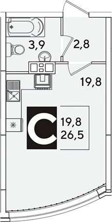 Студия, 26.5 м², 7/16 этаж, ЖК «Самолет»