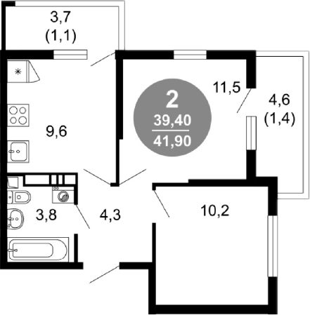 2-комн., 39.4 м², 17/17 этаж, ЖК «Лестория»