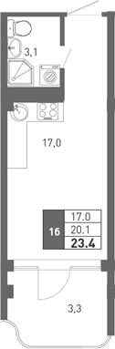 Студия, 19.05 м², 3/3 этаж, ЖК «Монако»