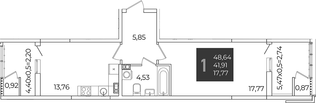 1-комн., 41.91 м², 3/21 этаж, ЖК «Образцово»