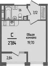Студия, 26.42 м², 15/16 этаж, ЖК «Прима»