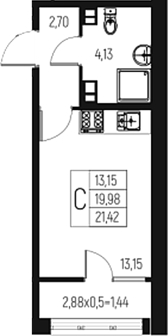 Студия, 19.98 м², 3/7 этаж, ЖК «Атаманский Сад»