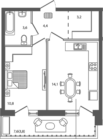 Продается 1-комн. квартира, 36.1 м²