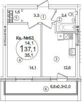 Продается 1-комн. квартира, 35.1 м²