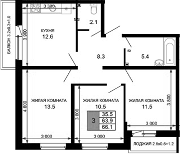 Продается 3-комн. квартира, 63.9 м²