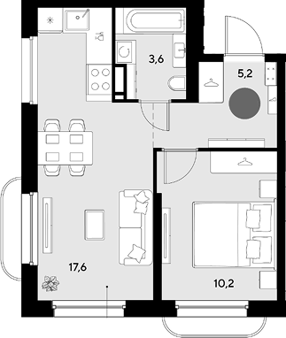 2-комн., 36.6 м², 12/18 этаж, ЖК «Грейд»