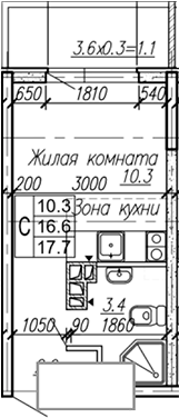 Студия, 16.6 м², 3/4 этаж, ЖК «Дзенпарк»