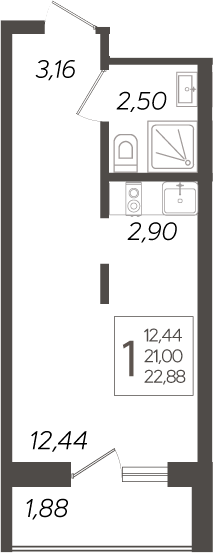 Студия, 21 м², 17/19 этаж, ЖК «Кислород»