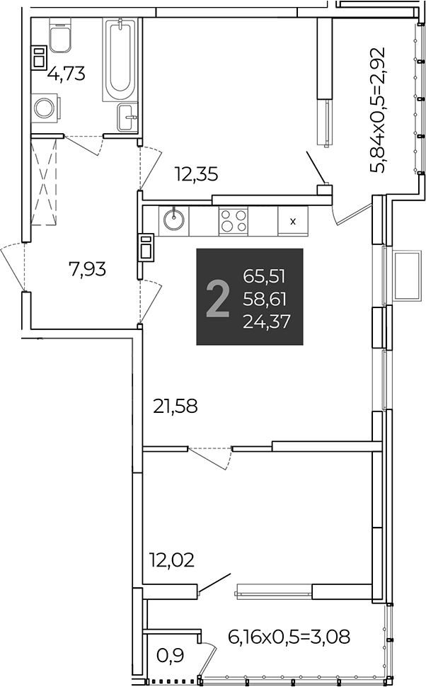 2-комн., 58.61 м², 6/21 этаж, ЖК «Образцово»