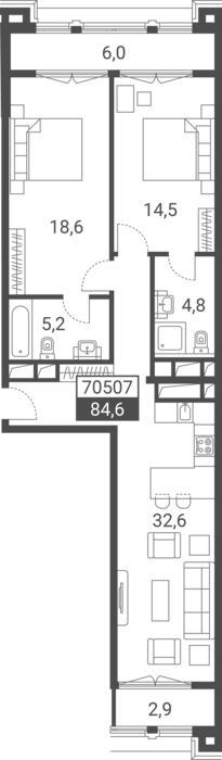 3-комн., 75.7 м², 2/7 этаж, ЖК «Красная поляна 540»