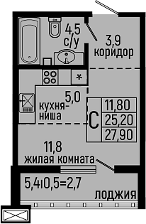 Студия, 25.2 м², 2/11 этаж, ЖК «Звезды»