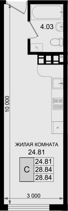 Студия, 28.84 м², 3/8 этаж, ЖК «Резиденция морей»
