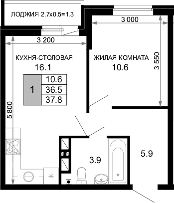 Продается 1-комн. квартира, 36.5 м²
