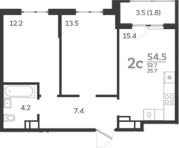 3-комн., 52.7 м², 20/24 этаж, ЖК «Все Свои VIP»