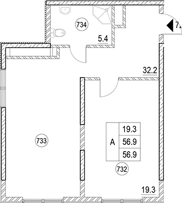 1-комн., 56.9 м², 7/9 этаж, ЖК «Cosmos Park Hotel Macesta»