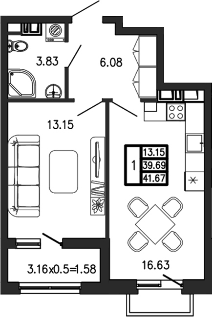 2-комн., 40.09 м², 4/7 этаж, ЖК «Суворов»