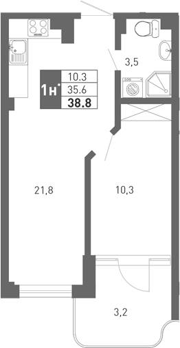 2-комн., 34.6 м², 3/3 этаж, ЖК «Монако»