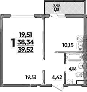 1-комн., 38.34 м², 1/9 этаж, ЖК «Предгорье Лаго-Наки»