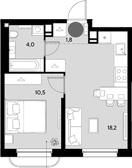 2-комн., 34.5 м², 7/9 этаж, ЖК «Грейд»